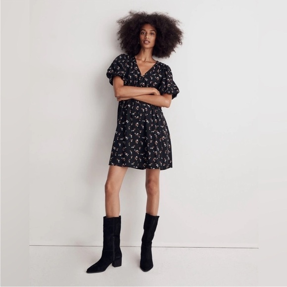 Madewell Dresses & Skirts - Madewell Challis Sophia Mini Dress in Woodland Floral Size XXS Black